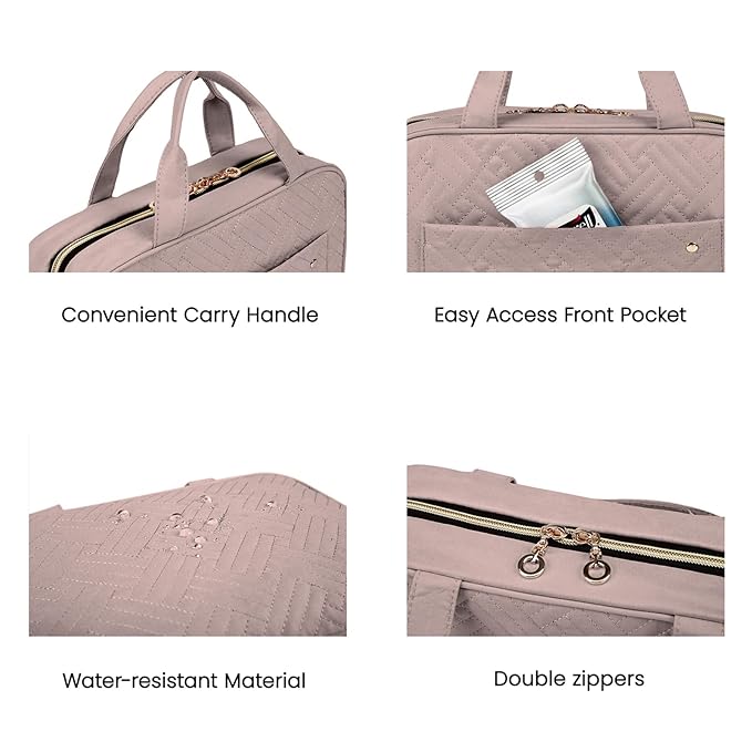 BAGSMART Toiletry Bag Travel Bag with Hanging Hook, Water-resistant Makeup Cosmetic Bag Travel Organizer for Accessories, Shampoo, Full-size Container, Toiletries (Dirty purple, Medium)