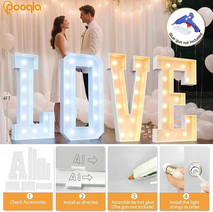 Pooqla 4 FT Marquee Light Up Letters, Cool White and Warm White Marquee Letter 4 Feet Tall, Giant LED Sign Big Mosaic Letter T for Balloons Birthday Party Anniversary Wedding Decorations