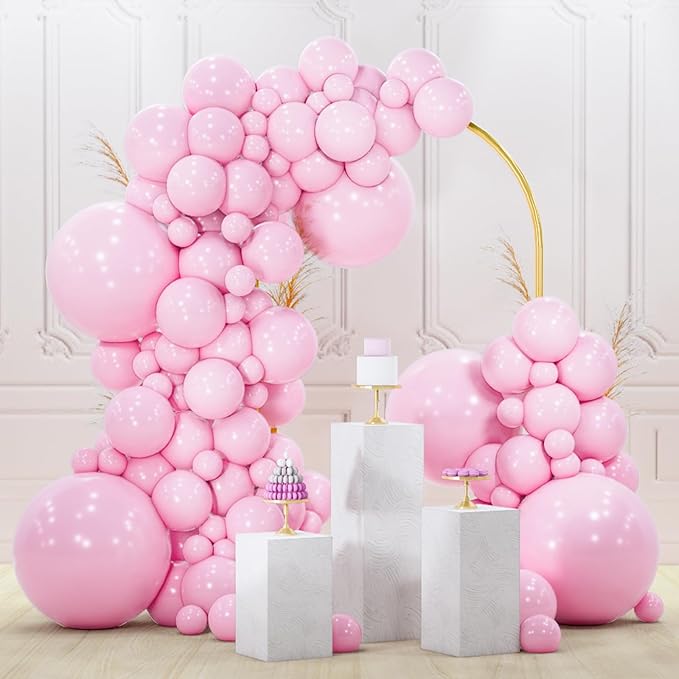 PartyWoo Pink Balloons 140 pcs Different Sizes of 18 12 10 5 Inch Pastel Pink Balloons Arch Kit Garland for Baby Shower Gender Reveal Birthday Bridal Shower Princess Party Decorations Pink-Q05