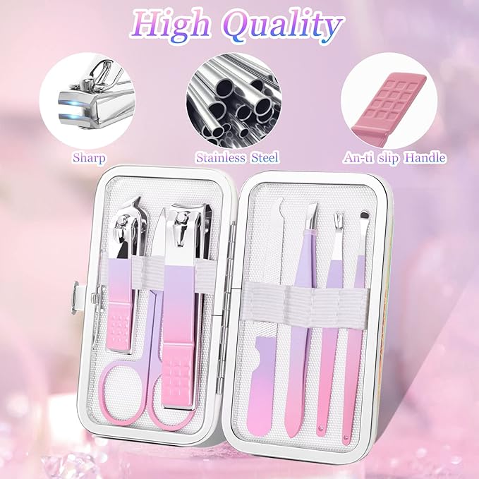 Aceoce Manicure Set Women Nail Clippers Professional Manicure Pedicure Kit Stainless Steel Nail Cutter Grooming Kit Personal Care Tool with Travel Case Gifts for Women Her Valentine's Day Mother's Day