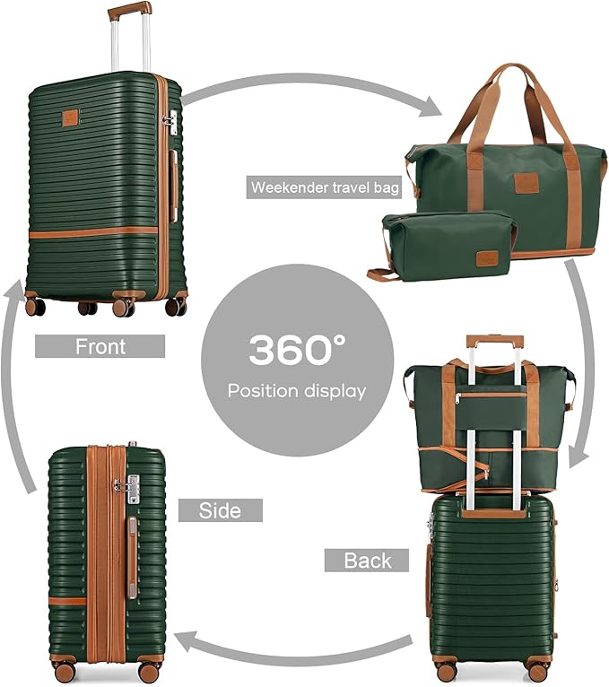 Joyway Carry On Luggage 20 Inch Expandable Suitcase with Spinner Wheel, 4 Piece Hard Shell Luggage Set with TSA Lock(Green brown)