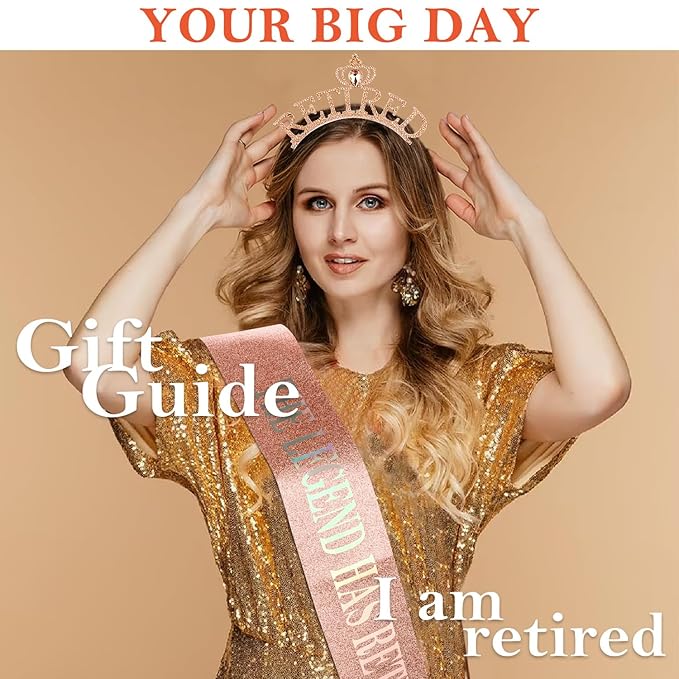 SuPoo Rose Gold Retirement Sash for Women Rhinestone Retired Crown Headband Tiara Retirement Gifts The Legend Has Retired Sash Crown Elegant Retirement Party Decorations Retired Decor