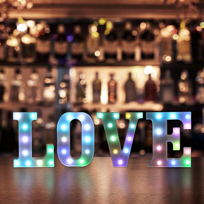 Foaky Colorful LED Letter Lights with Remote,Marquee Light Up Letters Sign for Night Light Wedding/Birthday Party Battery Powered Christmas Lamp Home Bar Decoration(C)