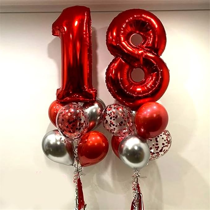 10th Birthday Balloons for Girls Boys, 40 Inch Giant Red Foil Number 10 Balloons with Red Confetti Balloons Kit, Digit 10 Helium Balloons for Men Women 1st 10th Anniversary Party Decorations Supplies