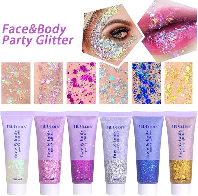 White Face Glitter Gel,Mermaid Body Glitter,Festival Rave Carnival Halloween Hair Sequins Face Glitter Paint Makeup,St Patricks Day Accessories,Sparkling Chunky for Women&Kids,50ML