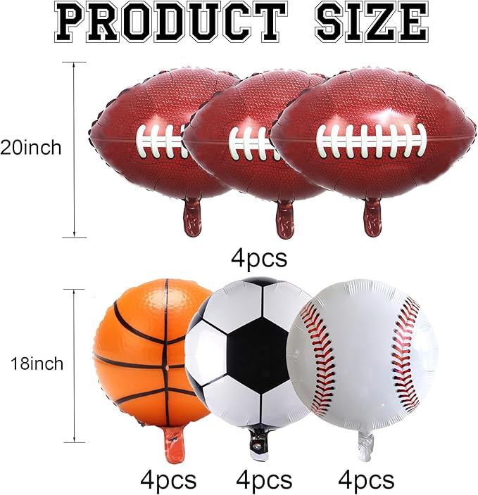 Sports Foil Balloon Set, 16PCS Baseball Soccer Balloon Basketball Football Balloons Sports Birthday Party Decorations for Boys Birthday Baby Shower Sport Themed Party