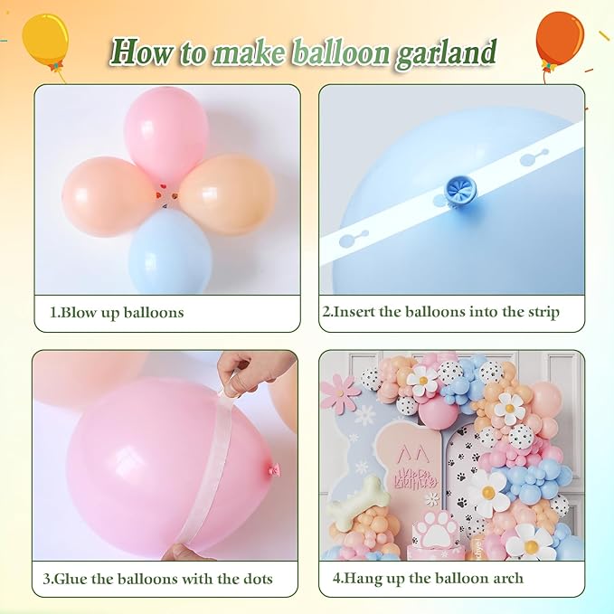 190Pcs Blue Balloon Garland Arch Kit,Dog Paw Birthday Party Decorations,Pastel Pink Blue Daisy Sunflower Balloons with Bone Foil Balloons for Boys Girls Baby Shower Blue Puppy Party Decorations