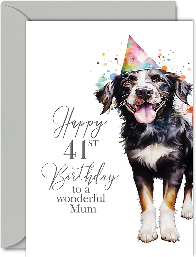 41st Birthday Cards for Mom - Party Dog - Happy Birthday Card for 41 Year Old Mom from Son Daughter, A5 Bday Women Woman Her Greeting Cards Gift for Mom Birthday Gifts