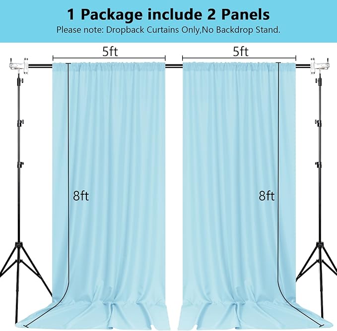 MEETSKY 10x 8 Baby Blue Backdrop Curtain for Baby Shower Parties Rod Pocket Light Blue Curtains Backdrop Drapes Fabric Decoration for Birthday Party Photography 5ft x 10ft,2 Panels