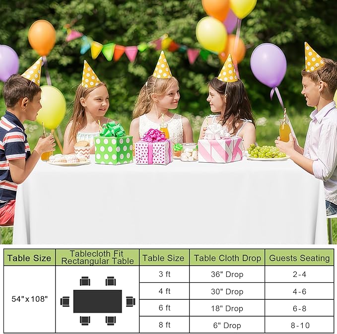 Smiry Disposable Table Cloth - 12 Pack, 54 x 108 Inch Waterproof Rectangle Tablecloths for Parties, Decorative Plastic Table Cover, Leakproof & Sturdy, White