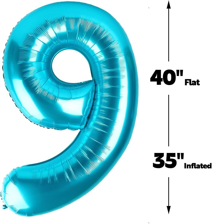 Big Blue 40 Inch 9 Balloon Number, Jumbo Giant 9th 19 29 39 49 99 Birthday Party Decorations, Large Blue Foil Balloons Anniversary Birthday Party Engagement Decorations