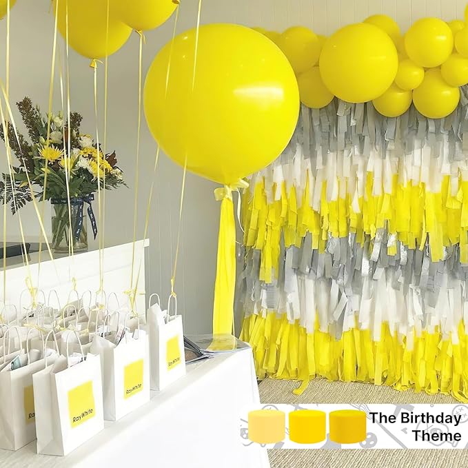 PartyWoo Crepe Paper Streamers - 10 Rolls, 820ft, Pack of Yellow Party Streamers for Birthday, Wedding, Baby Shower Decorations (1.8 in x 82 Ft/Roll)