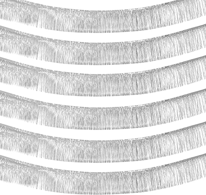6 Pack 10 Feet Silver Foil Fringe Garland Metallic Tinsel Streamers Banner Wall Hanging Curtain Backdrop Banner for Parade Floats, Thanksgiving, Christmas, Birthday, Halloween Party Decorations