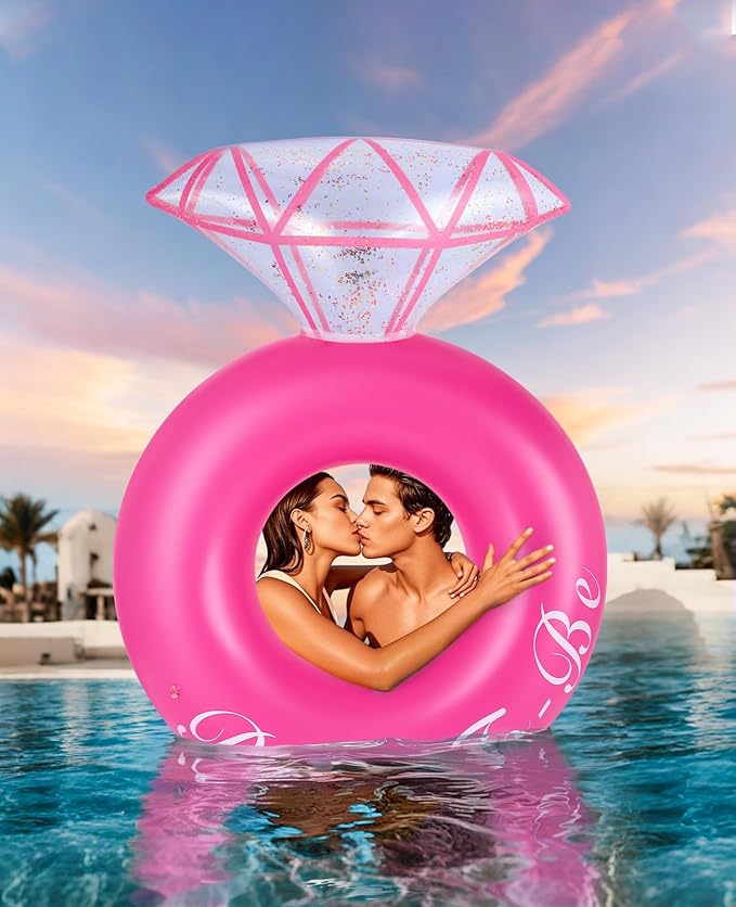 HeySplash Pool Floats, Inflatable Diamond Ring Pool Float, Large Engagement Ring Floatie for Bachelorette Party, Swim Tube River Lake Wedding Bride Stagette Decor Fun Toy Raft for Adults, Magenta