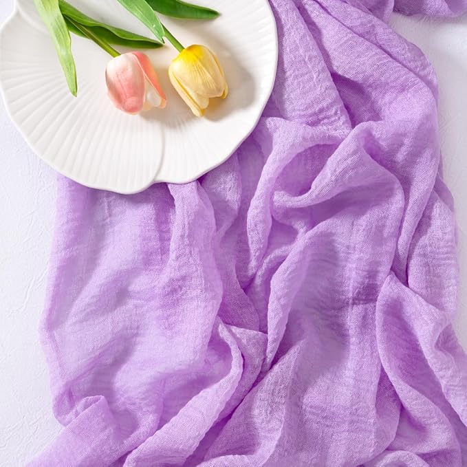 Socomi 6pcs Lilac Purple Easter Spring Cheesecloth Table Runner Gauze 120 Inch Rustic Boho Cheese Cloth Runner for Wedding Party Baby Bridal Shower Centerpiece Decoration Holiday Home Decorations
