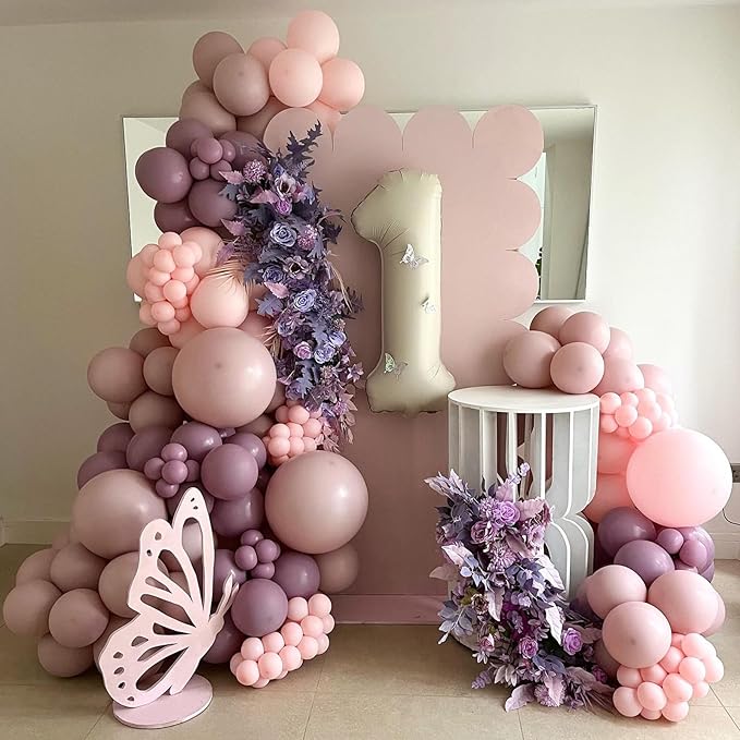 Purple Pink Balloons Garland Arch Kit, 109Pcs Butterfly Pink Balloons Garland Kit 18/10/5 Inch Light Pink Latex Balloons with 3D Butterfly Sticker for Girl Women Birthday Baby Shower