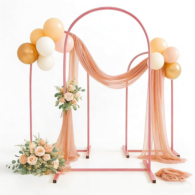 Metal Arch Backdrop Stand Set of 3, Heavy-Duty Balloons Arch Frame for Wedding Ceremony, Party, Baby Shower, Birthday Decorations (Rose Gold, 7.2ft+6.6ft+6ft)