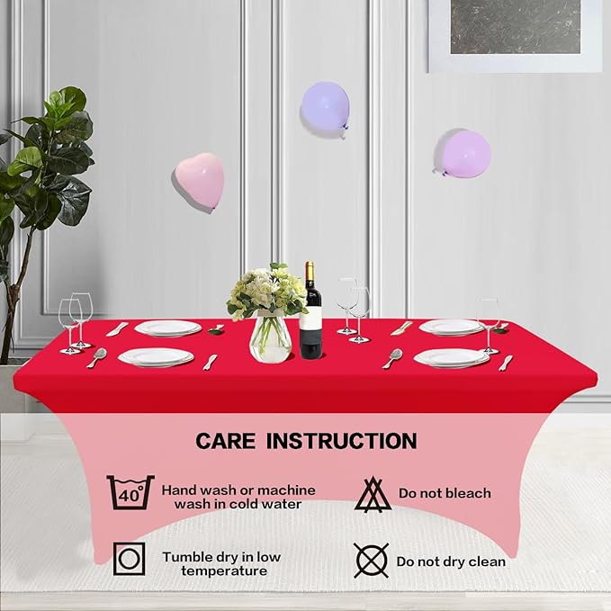 IVAPUPU 4FT Table Cloth for Rectangular Fitted Events Stretch Red Table Covers Washable Cover Spandex Tablecloth Protector for Party, Wedding, Cocktail, Banquet, Festival