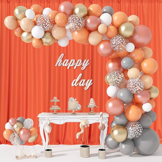 MYSKY HOME Orange Backdrop Curtains for Parties, Weddings, Stage - Light Filtering, Sliding Drapes, 5ft x 10ft, 2 Panels