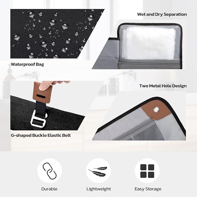 Toiletry Bag for Men, Travel Essentials Travel Toiletry Bag, Water-Resistant Compact Bathroom Roll Organizer for Hygiene, Shaving kit, Gifts for men (3.Classic Black(Polyster))