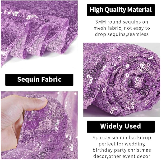 Hahuho Lavender Sequin Backdrop Curtain, 4PCS 2FTx8FT Glitter Backdrop Curtain for Parties, Christmas, Wedding, Party Decoration（4 Panels, 2FT x 8FT, Lavender