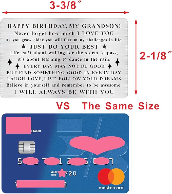 Grandson Birthday Card, Grandson Bday Gift, Engraved Wallet Card