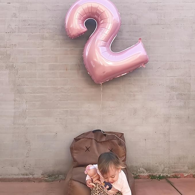 Light Pink Foil Balloon Number 7, 40'' Giant Self Inflating Number Balloons Set 0-9, Large Pastel Pink Number 7 Helium Balloon for Girls 7th Birthday Princess Party Decorations Supplies