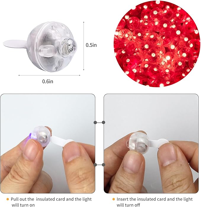 Aogist 100pcs Red Mini Lights with Hook,Long Standby Time Waterproof LED Balloon Light,Battery Powered,Ball Lamp for Balloon Paper Lantern Birthday Party Christmas Halloween (Matching Tag Rope)