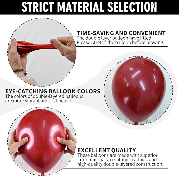 Red Balloons Double Stuffed, Ruby Red Balloon Garland Kit Dark Red Latex Balloons Different Sizes 18/12/10/5 Inch Burgundy Maroon Red Balloon Arch for Birthday Wedding Valentine Day Party Decorations