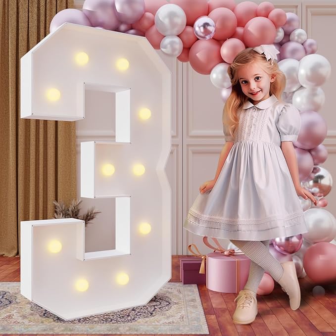 imprsv 4FT Marquee Numbers,DIY Light Up Numbers for 30th Birthday Decorations, Party Party Decorations,Anniversary Party Decor,Mosaic Number for Balloons Number 3,Pre-Cut Foam Board Kit