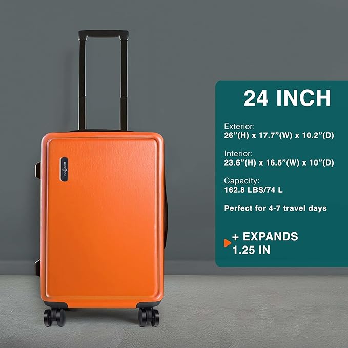 TRAVELARIM Luggage Sets 2 Piece, 24 Inch Suitcase and 28 Inch Luggage with Spinner Wheels, Durable Hard Shell Suitcase Set, Expandable Travel Suitcases with Wheels, Orange