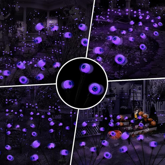 2PACK Scary Eyeballs Solar Garden Light Halloween Decorations Outdoor,Swaying Firefly with 12LED Purple Spooky Eyes Lights-Waterproof Ornaments Solar Halloween Lights for Lawn, Patio, Party Decor