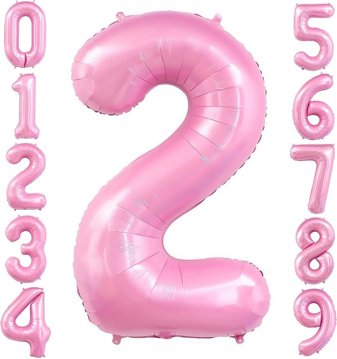 Pastel Pink 2 Balloon,Light Pink 2 Balloons Number,40 Inch Helium Foil Mylar Number 2 Balloon for Birthday Party