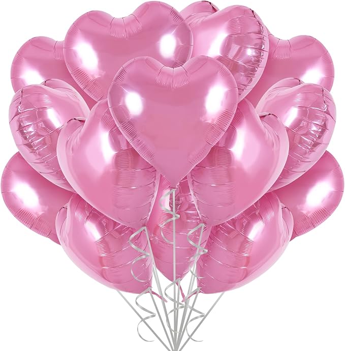 TONIFUL 30Pcs 18 Inch Pink Heart Balloons Pink Heart Shape Foil Mylar Balloons Decoration for Birthday Valentine's Day Wedding Bridal Shower Anniversary Engagement Party Supplies