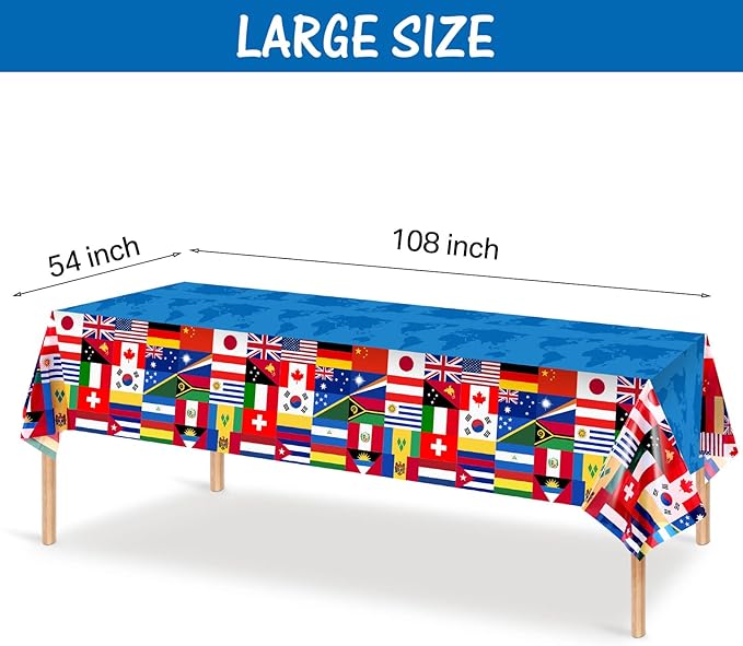 8 Pack International Flag Table Cover Patriotic Table Cloth World Country Flags Plastic Tablecloth for Festival Events Celebration Party Decorations Soccer Sports Beer Party, 108 x 54 Inch