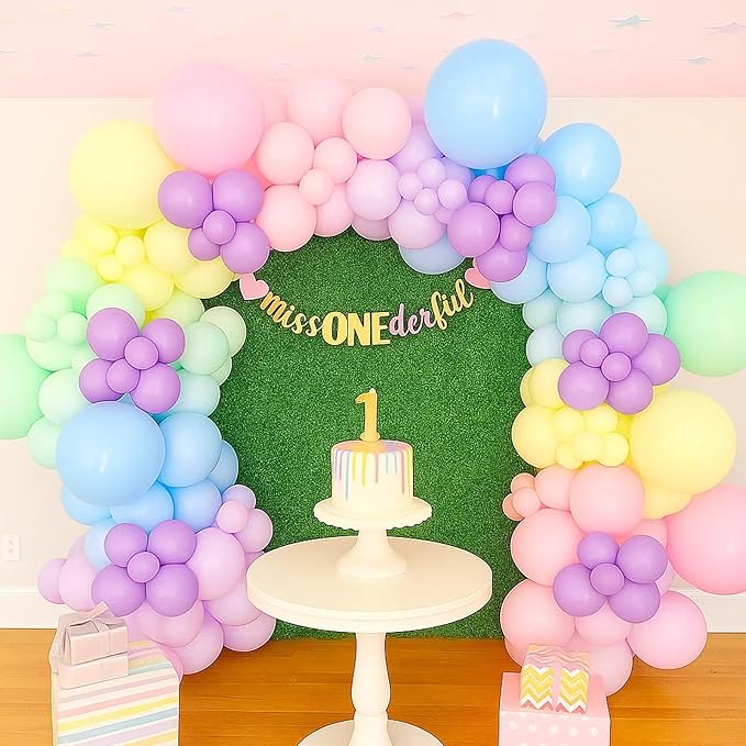 Patimate Pastel Balloons Set, 50 pcs 12 inch Rainbow Multicolor Pink Purple Green Yellow Blue Macaron Latex Balloons Kit for Birthday Baby Shower Bridal Shower Party Decorations