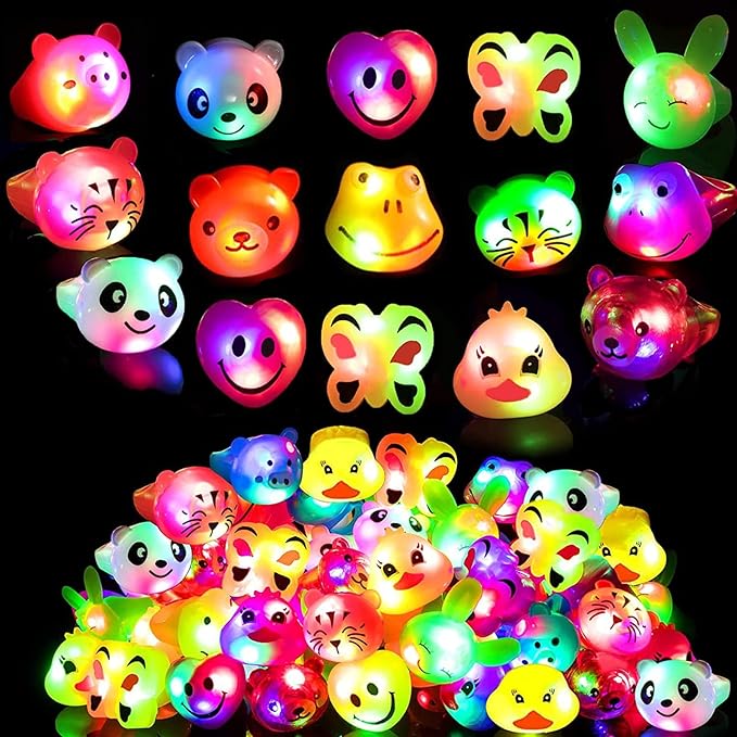 SOFLIY 18 Pcs LED Light Up Ring - Colorful Flashing Bumpy Rings Finger Toys Novelty Glow in the Dark Soft Jelly Blinking Rings Party Favors for Adults Kids Bachelorette Party Halloween Concert Gifts