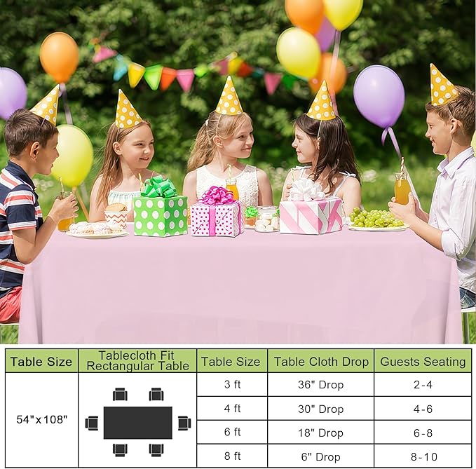 Smiry Disposable Table Cloth - 6 Pack, 54 x 108 Inch Waterproof Rectangle Tablecloths for Easter Party, Valentines & Mothers Day Decorations, Decorative Plastic Table Cover, Leakproof & Sturdy, Pink