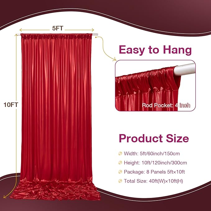 40x10 ft Wrinkle Free Red Sequin Backdrop Curtain for Parties,Thick Not Fall-Off Glitter Backdrop Drapes,8 Panels 5x10ft Shimmer Photo Back Drop Cloth for Wedding Birthday Photography Background
