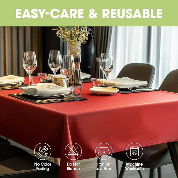 Pureegg Rectangle Table Cloth 60" x 84" – Durable Polyester Tablecloth Offers Reusable & Washable Protection, Ideal for Outdoor Party, Picnic, Wedding, Banquet and Birthday, Red