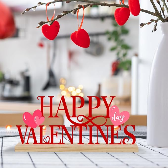 COCHIE Metal Happy Valentine's Day Sign, Valentines Day Decorations for Home, Party, Shelf, Mantel, Indoor, Valentine Heart Decor, Valentines Day Table Top Decoration (Valentine)
