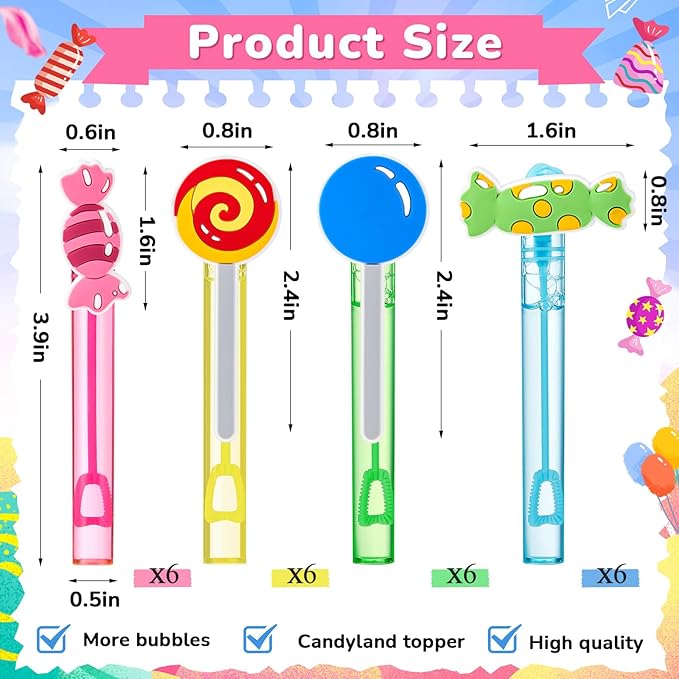 Leyndo 24 Pcs Candy Bubbles Wands Bulk Candy Themed Party Favors Mini Wands Lollipop Bubbles for Candy Party Favor Game Toys for Gift Bag Stuffers