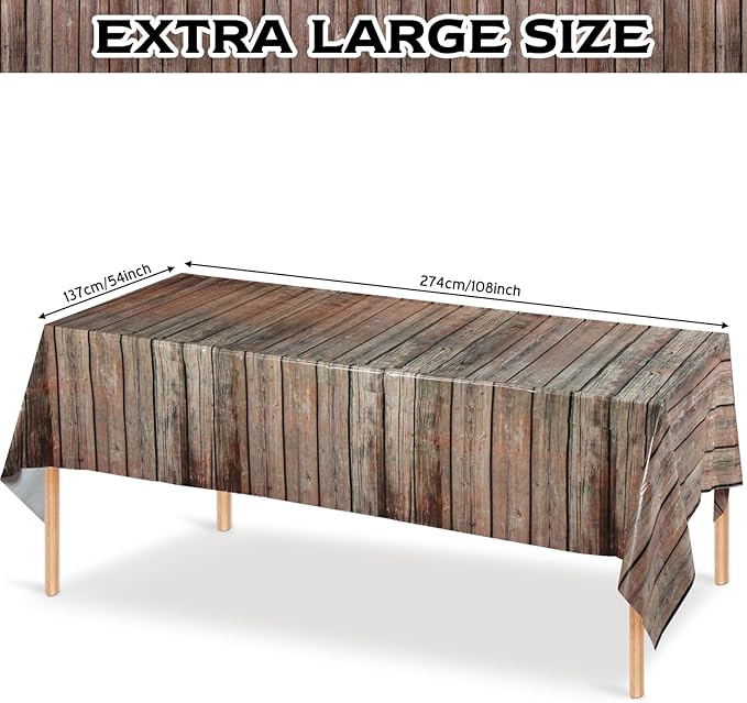 Tiamon 12 Pcs Western Party Tablecloth Western Cowboy Party Table Cover Cowboy Theme Plastic Tablecloth Wild West Wood Grain Table Cover for Birthday Baby Shower Decor (54 x 108 Inch)