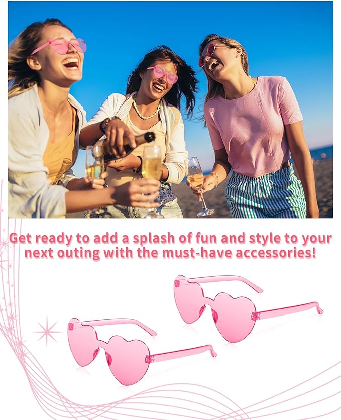 20 Pairs Heart Sunglasses for Women Bulk Transparent Pink Heart Shaped Sunglasses Bachelorette Party Glasses Fun Glasses for Party Favor to Add A Splash of Fun And Style