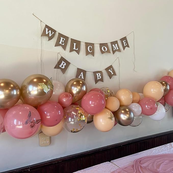 Retro Pink Beige Balloons Set, 12 Inch Dusty Pink Balloons Pink Gold Party Balloons Dark Gold Latex Balloons Boho Style Blush Pink Sand White Balloon for Baby Shower Girl Birthday Bridal Supplies
