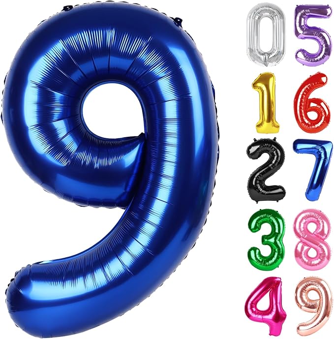 Night Blue Number 9 Balloon 40 Inch, 9th Birthday Party Decorations for Children, Giant 9 Foil Balloon for Party Supplies
