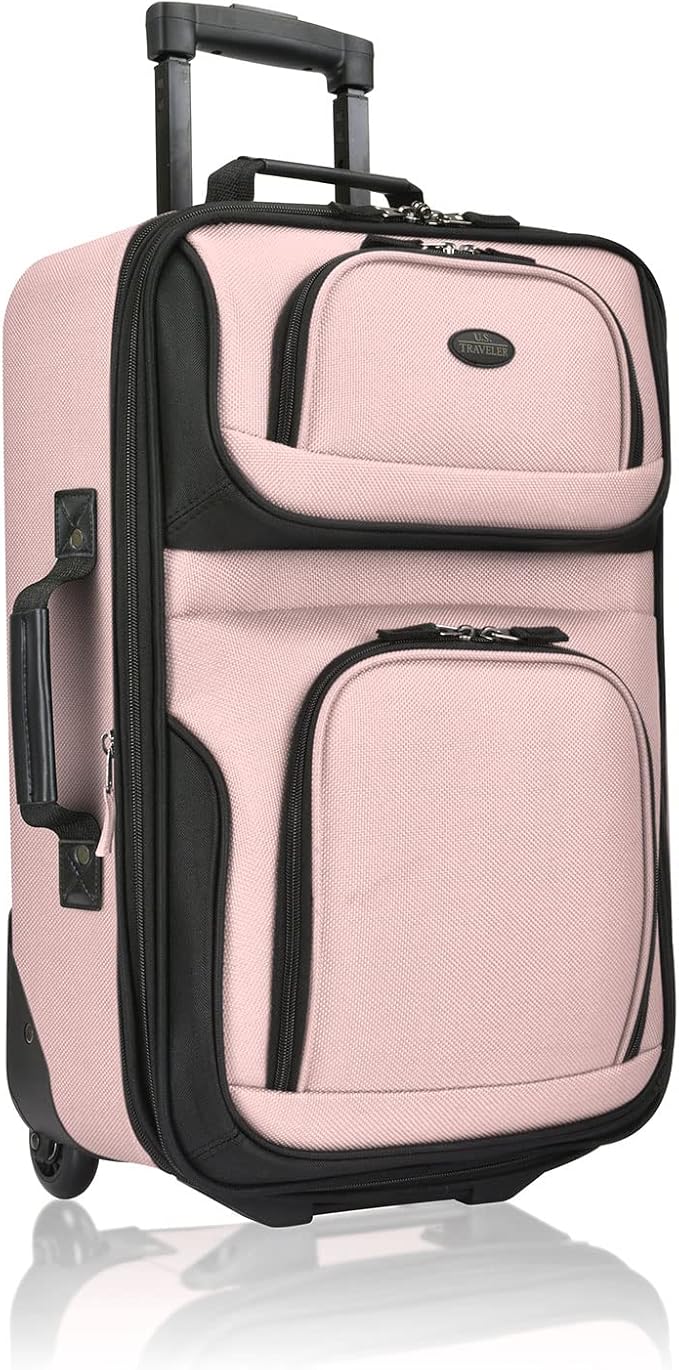 U.S. Traveler Rio Lightweight Softside Rolling Carry-on Suitcase, 2-Wheel Single, Pink