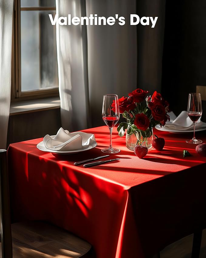 Pureegg Plastic Table Cloth Disposable 6 Pack, 54 x 108 Inch Table Cloths, Valentines Day, Thanksgiving, Christmas Decorations, Fall Tablecloths, Rectangle, Plastic Cover, Waterproof, Red