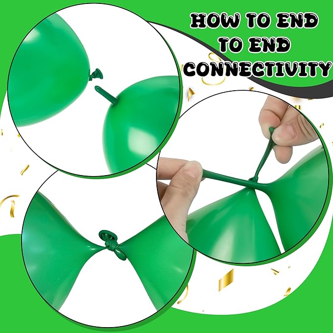 Link Balloons 12 Inch - 100 Pcs Quick Link Balloon Latex Linking Balloons Connected Linkable Balloon Birthday Wedding Party Decorations(Green)