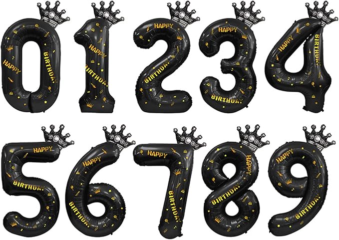 40 Inch Large Black Number Balloons Crown Big Black Digit Foil Mylar Balloons for Baby Shower Wedding Birthday Party Supplies (black 9)